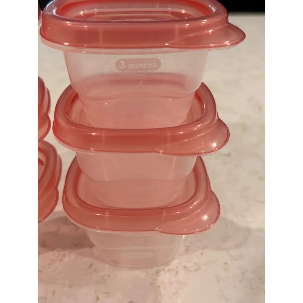 Rubbermaid TakeAlongs 3oz Snack Containers Set of 6 Pink Lids 118ml Small Square